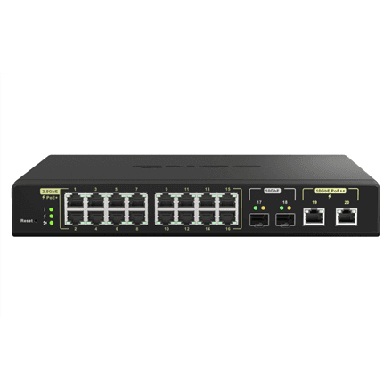 QNAP 16 ports 2.5GbE RJ45 with PoE 802.3at (30W), 2 ports 10GbE SFP+, 2 ports 10GbE RJ45 with PoE 802.3bt (90W) – image 1