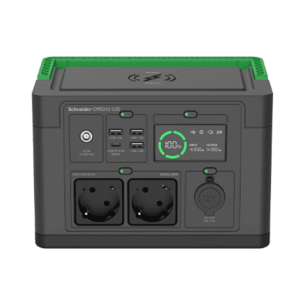 Schneider Electric Schneider OffGrid Portable Power Station 330, 230V, 332Wh Lithium-ion, LCD, 2 CEE 7/3 Schuko outlets, Sinewave, 3 USB-A, 1 USB-C, Wireless Charger | PPS330-GR – nuotrauka 1