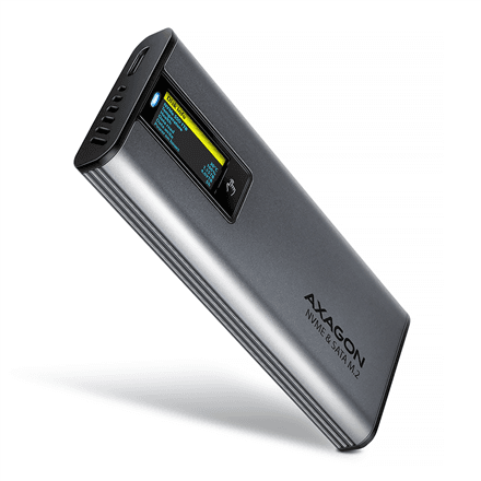 AXAGON External USB-C 10Gbps metal box with info display for M.2 NVMe and SATA SSD | EEM2-SD2 – image 1