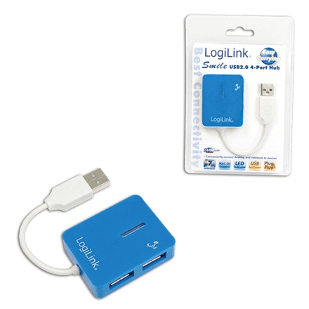 Logilink | USB 2.0 Hub 4-Port, Smile, Blue – nuotrauka 1