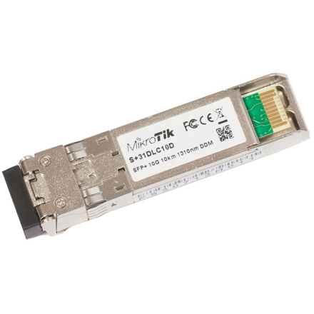 MikroTik | S+31DLC10D | SFP+ | Single-Mode Fiber | Dual LC | 10/100/1000/10000 Mbit/s | Wavelength 1310 nm | Maximum transfer distance 10000 m | -40 to +70C