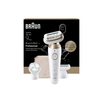 Braun Silk-épil 9 Flex SES9-060 3D Epilator, Wet & Dry, White/Gold | Braun