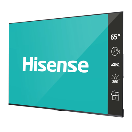 Hisense | Digital Signage Display | 65DP30FE | 65 " | Landscape/Portrait | 16/7 | Android | Wi-Fi | 8 ms | 178 ° | 178 ° | 350 cd/m²