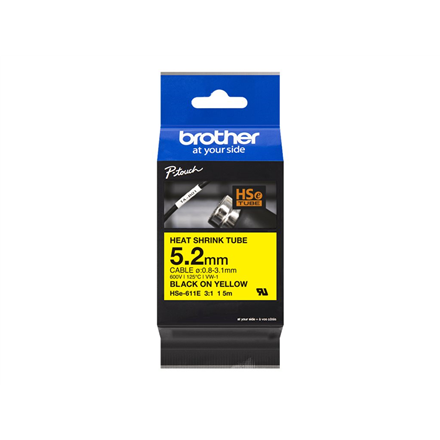 Brother | HSe-611E Heat shrink tube | Black On Yellow | TZe | Roll (0.52 cm x 1.5 m) | 0.52 x 150 cm