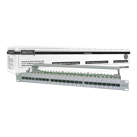 Digitus | CAT 6A Patch Panel, shielded, 1U, 24-port | RJ45, 8P8C | Grey