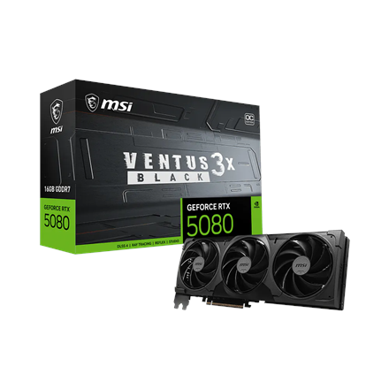 MSI GeForce RTX 5080 16G VENTUS 3X OC BLACK | NVIDIA | 16 GB | GeForce RTX 5080 | GDDR7 | HDMI ports quantity 1 | PCI Express Gen 5