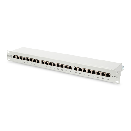 Digitus | Patch Panel | DN-91624S | 48.2 x 4.4 x 10.9 cm | Category: CAT 6; Ports: 24 x RJ45; Retention strength: 7.7 kg; Insertion force: 30N max | White