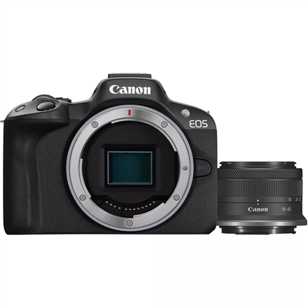 Canon | EOS R50 + RF-S 18-45mm F4.5-6.3 IS STM (SIP) | Megapixel 24.2 MP | Image stabilizer | ISO sensitivity (max) 32000 | Display diagonal 2.95 " | Wi-Fi | Video recording | Automatic, manual | CMOS | Black