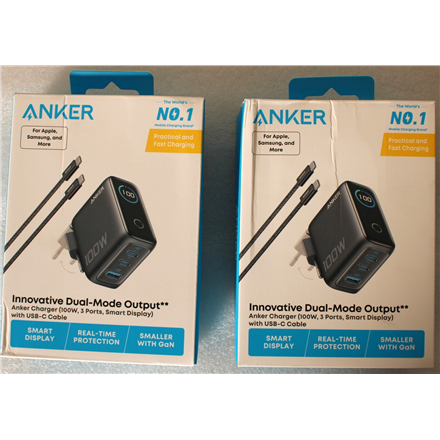 SALE OUT. Anker Charger (100W, 3 Ports, Smart Display),with USB-C Cable Dark Gray | Anker Charger (100W, 3 Ports, Smart Display) with USB-C Cable | DAMAGED PACKAGING