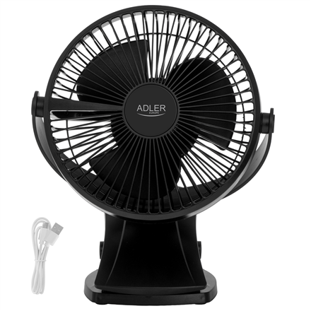 Adler Rechargeable Clip-on Desk Fan | AD 7342 | Table Fan | 5 W | Diameter 15.5 cm | Number of speeds 3 | Oscillation | Black