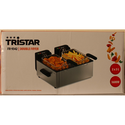 SALE OUT. Tristar FR-9342 Double deep fryer, Total capacity 6 L, 3600 W, Stainless Steel/Black | Tristar Double deep fryer | FR-9342 | Power 3600 W | Capacity 6 L | Silver | DAMAGED PACKAGING, DENTED BODY (BACKSIDE, B...