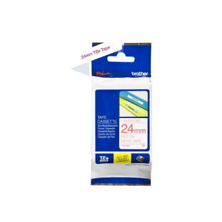 Brother | TZe-252 Laminated Tape | Red on White | TZe | 8 m | 2.4 cm