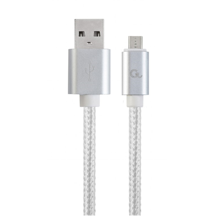 Cablexpert Cotton Braided Micro-USB Cable with Metal Connectors, 1.8 m, Silver Color, Blister | Cablexpert