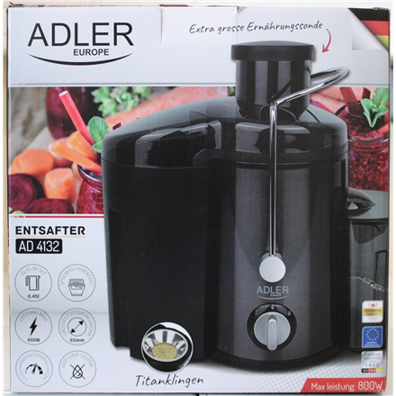 SALE OUT. Adler AD 4132 Juicer, Dark Inox | Adler AD 4132 | Type Juicer maker | Dark Inox | 800 W | Number of speeds 3 | DAMAGED PACKAGING