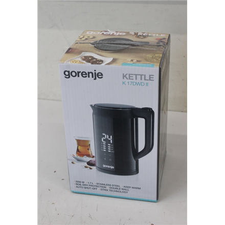 SALE OUT. | SALE OUT. Gorenje Kettle | K17DWDII | Electric | 2200 W | 1.7 L | Stainless Steel | 360° rotational base | Black | DEMO, SCRATCHED