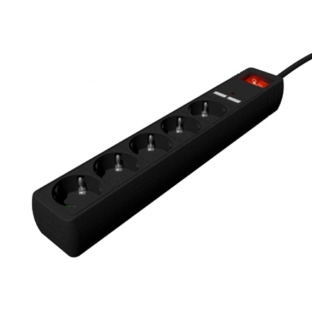 EnerGenie | Extension Cord with USB Charger, 5 outlets, 1.5 m, Black | SPG5-U2-5-02