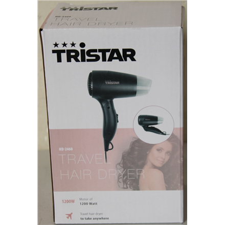 SALE OUT. Tristar HD-2460 | Tristar Travel Hair Dryer | HD-2460 | 1200 W | Number of temperature settings 2 | Black | DAMAGED PACKAGING | Warranty 24 month(s)