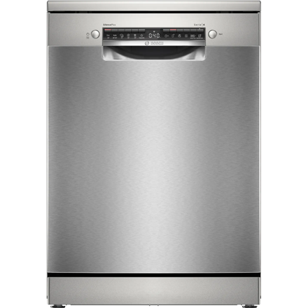 Bosch Dishwasher | SMS4EMI06E | Free standing | Width 60 cm | Number of place settings 14 | Number of programs 6 | Energy efficiency class B | Display | AquaStop function | Silver inox