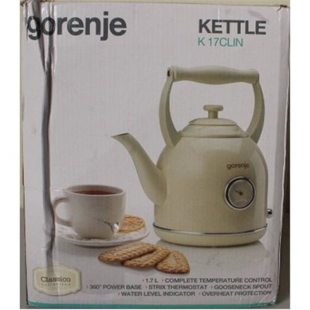 SALE OUT. | SALE OUT. | Gorenje | Kettle | K17CLIN | Electric | 2000 W | 1.7 L | Plastic/Metal | 360° rotational base | Ivory | DAMAGED PACKAGING