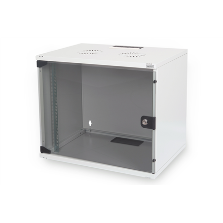Digitus | 7U wall mounting cabinet | DN-19 07U-S-1 | Safety class rating IP20. Lockable safety-glass door. 200° door opening angle. Front door: Glass door, single opening. Unmounted 370x540x400 mm | Grey