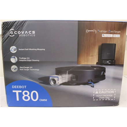 SALE OUT. Ecovacs DEEBOT T80 OMNI Vacuum cleaner, Robot, Wet&Dry, 18000Pa, TruEdge 2.0, ZeroTangle 3.0, Carpet Care, Black + Auto-empty stat | Ecovacs Robotic Vacuum Cleaner | DEEBOT T80 OMNI | Wet&Dry | Li-ion | 6400...