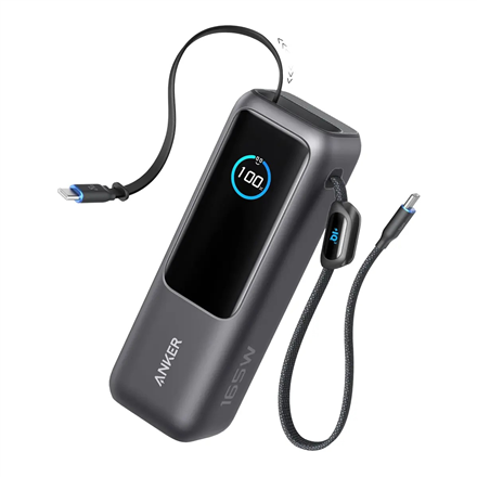 Anker Zolo Powerbank | A1695H11 | 25000 mAh | Built-In USB-C and Retractable Cable) | Grey