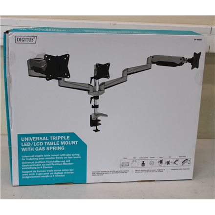 SALE OUT. DIGITUS Triple monitor mount, 3x 27", 3x 6 kg | Digitus Desk Mount | Triple Monitor Gas Spring Mount DA-90363 | Adjustable Height, Tilt, Swivel | 15-27 " | Maximum weight (capacity) 3x6 kg | DAMAGED PACKAGIN...