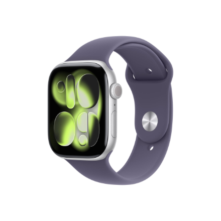Apple Watch Series 11 GPS + Cellular 46mm Silver Aluminium Case with Purple Fog Sport Band - S/M | Apple