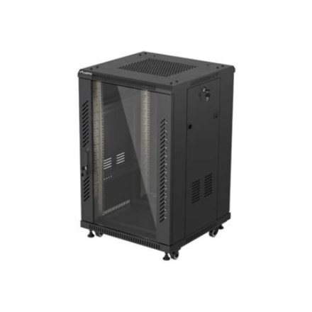 Lanberg Rack cabinet 19" free-standing 18U/600x600 (flat pack) with glass door | IP20 | Black, RAL 9004