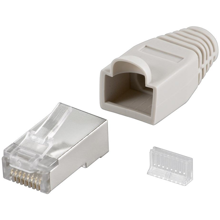 Goobay 68746 RJ45 plug, CAT 5e STP shielded with strain-relief boot, grey | for round cable with Threader cable lead in 6.4 mm single packed (1 set per polybag) Technical specifications Connections Connection, type RJ...