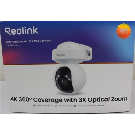 SALE OUT. Reolink E Series E560 4K 8MP Smart PTZ WiFi Camera with Auto Tracking, White | Reolink 4K Smart WiFi Camera with Auto Tracking | E Series E560 | 23 month(s) | PTZ | 8 MP | 2.8-8mm | IP65 | H.265 | Micro SD,...