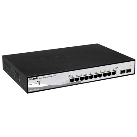 D-LINK DGS-1210-10P, Gigabit Smart III Switch with 8 10/100/1000Base-T PoE ports and 2 combo 1000Base-T/MiniGBIC (SFP) ports, 802.3x Flow Control, Port Trunking, 802.1Q VLAN, 802.1p Priority Queues, Port mirroring, Ju...