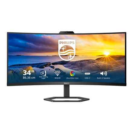 Philips | Monitor with Windows Hello Webcam | 34E1C5600HE/00 | 34 " | VA | 21:9 | 100 Hz | 4 ms | 3440 x 1440 pixels | 300 cd/m² | HDMI ports quantity 1 | Black | Warranty 36 month(s)
