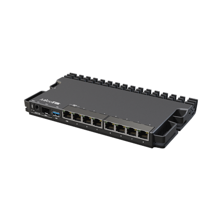 MikroTik Wired Ethernet Router RB5009UG+S+IN, Quad core 1.4 GHz CPU, 1xSFP+, 7xGigabit LAN, 1x2.5G LAN, 1xUSB, Can be powered in 3 different ways, CPU temperature monitor, Mounts FOUR of these Routers in a Single 1U R...
