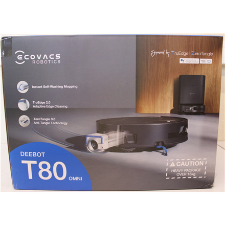 SALE OUT. Ecovacs DEEBOT T80 OMNI Vacuum cleaner, Robot, Wet&Dry, 18000Pa, TruEdge 2.0, ZeroTangle 3.0, Carpet Care, Black + Auto-empty stat | Ecovacs Robotic Vacuum Cleaner | DEEBOT T80 OMNI | Wet&Dry | Li-ion | 6400...