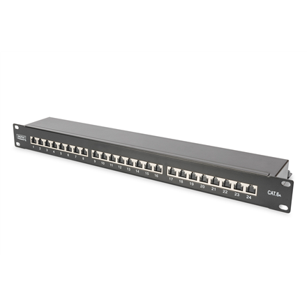 CAT 6A | Patch Panel | RJ45, 8P8C | Suitable for 483 mm (19") cabinet mounting; Transmission properties: Category 6A, Class EA; Area of application: Up to 500 MHz, 10GBase-T; Size:482.6 x 44 x 109mm | RJ45 shielding (...