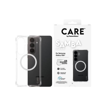 CARE by PanzerGlass Samba Case Transparent w. White Qi Samsung New Galaxy S26 Plus | PanzerGlass