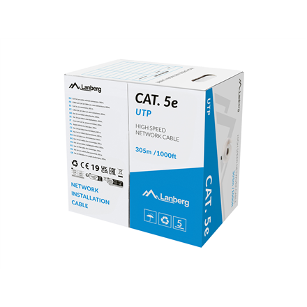 Lanberg Lan Cable CAT.5E UTP Solid CU LSZH Grey CPR + Fluke Passed, 305 m | LCU5L-11CU-0305-S
