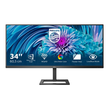 Philips | UltraWide LCD monitor | 345E2AE | 34 " | IPS | WQHD | 21:9 | 75 Hz | 4 ms | 3440 x 1440 pixels | 300 cd/m² | HDMI ports quantity 2 | Black
