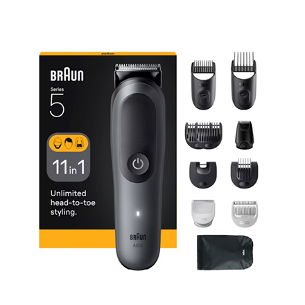 Braun 11-in-1 Grooming Kit | All-in-One Kit Series 5 AIO5560 | Cordless | Number of length steps 14 | Grey/Black