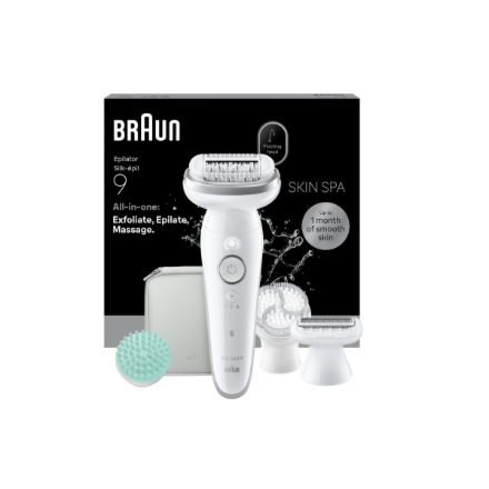 Braun Silk-épil 9 SkinSpa SES9-080 Epilator, Wet & Dry, White/Silver