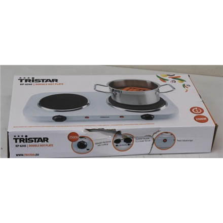 SALE OUT. Tristar KP-6245 Hot plate, 2 thermostats, 2 burners, 5 adjustable settings, Heat resisting housing, 1500W&1100W, White | Tristar | Free standing table hob | KP-6245 | Hob type Electric | White | DAMAGED PACK...
