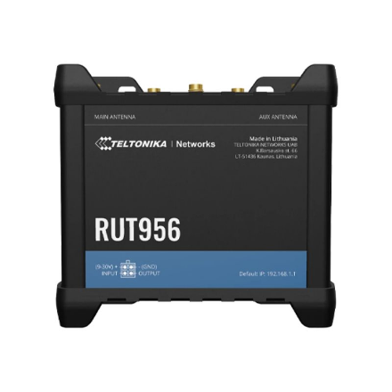 Teltonika | Industrial Router | RUT956 | 802.11n | 10/100 Mbit/s | Ethernet LAN (RJ-45) ports 4 | Mesh Support No | MU-MiMO No | 2G/3G/4G | Antenna type 2 x SMA for LTE, 2 x RP-SMA for WiFi, 1 x SMA for GNSS | 1x USB 2.0