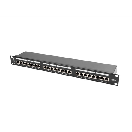 Lanberg | Patch Panel 24 Port 1U 19" CAT.5E FT with Cable Organizer Shielded | PPS5-1024-B | Black