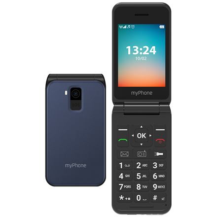 myPhone Flip | LTE | Navy Blue | 2.8 " | TFT | 48 MB | 128 MB | Bluetooth | 2.1 | USB version Type-C | Built-in camera | Main camera resolution 1.3 MP | 1000 mAh
