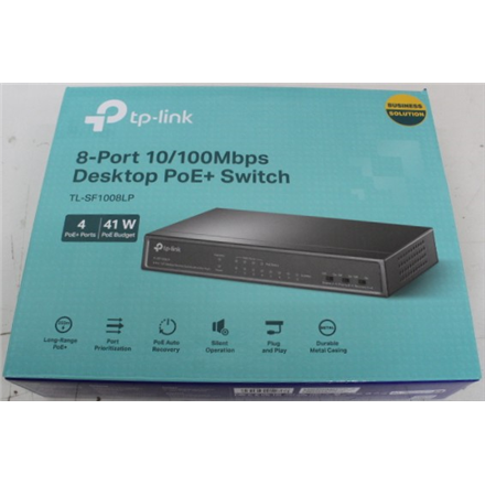 SALE OUT. TP-Link TL-SF1008LP Switch Unmanaged, Desktop, 8x10/100Mbps ports, 4xPoE ports, PSU external, Steel case | SALE OUT. Switch | TL-SF1008LP | Unmanaged | Desktop | 10/100 Mbps (RJ-45) ports quantity 8 | Power...