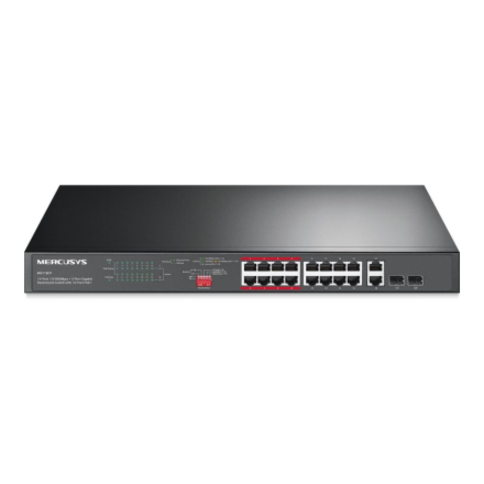Mercusys MS118CP 16-Port 10/100Mbps + 2-Port Gigabit Rackmount Switch with 16-Port PoE+ | Mercusys