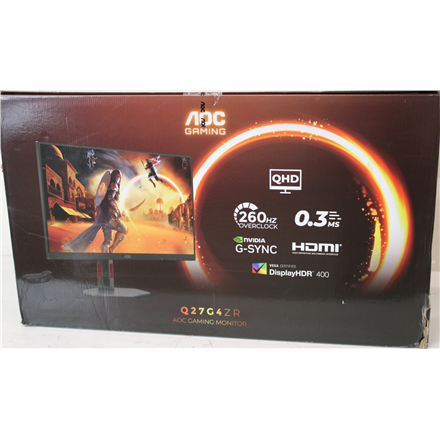 SALE OUT. AOC Gaming Q27G4ZR 27", 2560x1440/1ms/400cd/m², HDMI, DisplayPort, Headphone Out | SALE OUT. AOC | Q27G4ZR | 27 " | Fast IPS | QHD | 16:9 | 240 Hz | 1 ms | 2560 x 1440 pixels | 400 cd/m² | HDMI ports quantit...