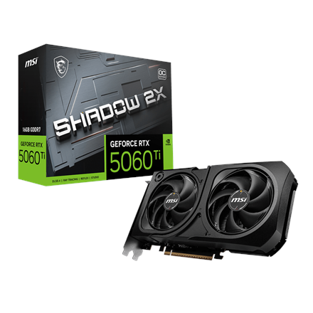 MSI GeForce RTX 5060 Ti 16G SHADOW 2X OC PLUS Bulk Pack | NVIDIA | 16 GB | GeForce RTX 5060 Ti | GDDR7 | HDMI ports quantity 1 | PCI Express Gen 5 x16 (uses x8)