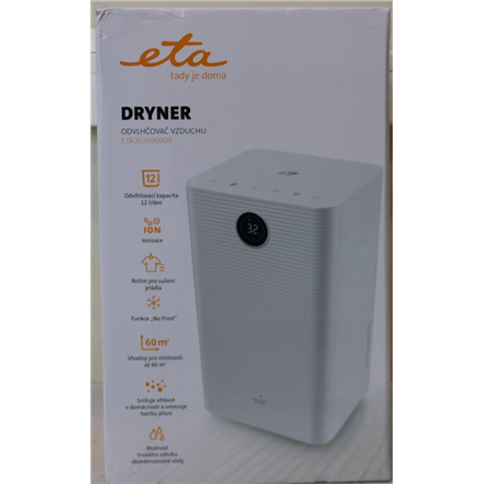 SALE OUT. ETA ETA363090000 DRYNER Dehumidifier, Tank volume (water) 2 l, Suitable for spaces up to 60 m², White | ETA Dehumidifier | Dryner 3630 90000 | Power 200 W | Suitable for rooms up to 60 m² | Water tank capaci...
